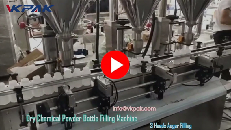 Màquina automàtica d'ompliment d'ampolles de pols de tres caps